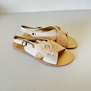 Joyfolie Cream Kids Sandals with Floral Accent